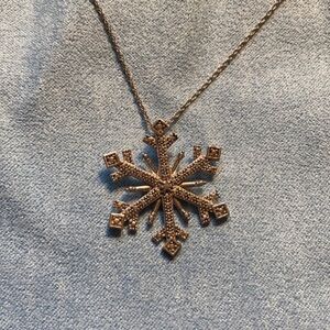 Silver Snowflake Pendant Necklace with Diamond in Center